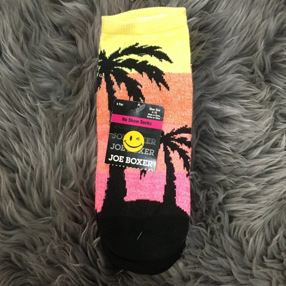 Joe Boxer | Women's No-Show Socks | 6 Pack | Black, Yellow, Orange | Size 4-10